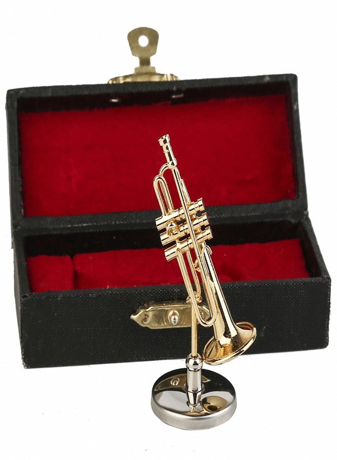 Dselvgvu Miniature Trumpet with Stand and Case Brass Mini Musical Instrument Trumpet Replica Collectible Figurines Dollhouse Accessories Model Home Decoration Display Ornament (2.36"x0.79") - Image 4